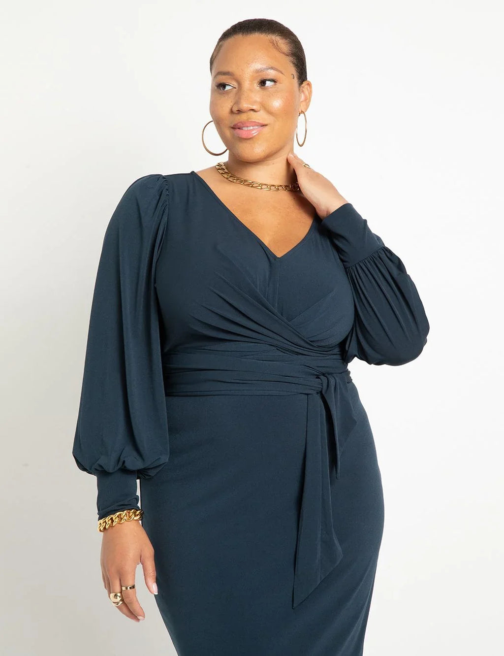 ELOQUII Women's Plus Size Cross Front Midi Dress - 18, Carbon