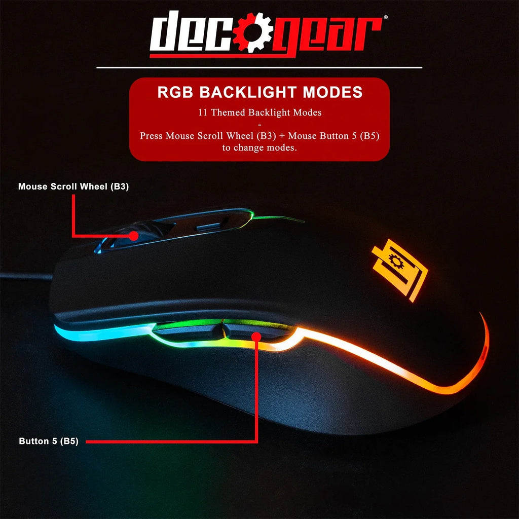 Deco Gear Mid-Tower PC Gaming Computer Case Starter Kit, 3-Sided Tempered Glass and LED Lighting, Mini-ITX, Micro-ATX, ATX, with Wired RGB Gaming Mouse, RGB Mechanical Gaming Keyboard, and Mouse Pad