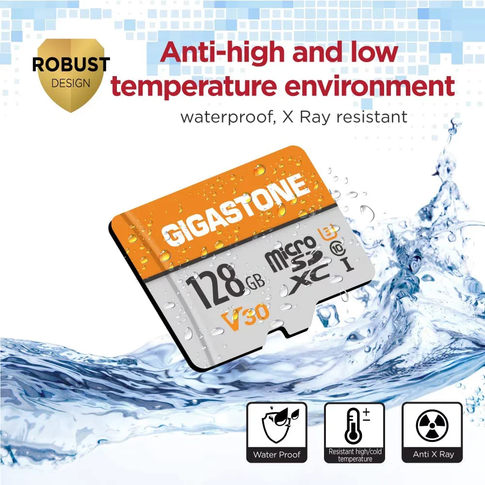 Gigastone 128GB Micro SDXC Card, 4K UHD Video, A1 Class 10, Surveillance Security Cam Action Camera Drone Professional, Dash Cams, 2 Pack (2x128GB)