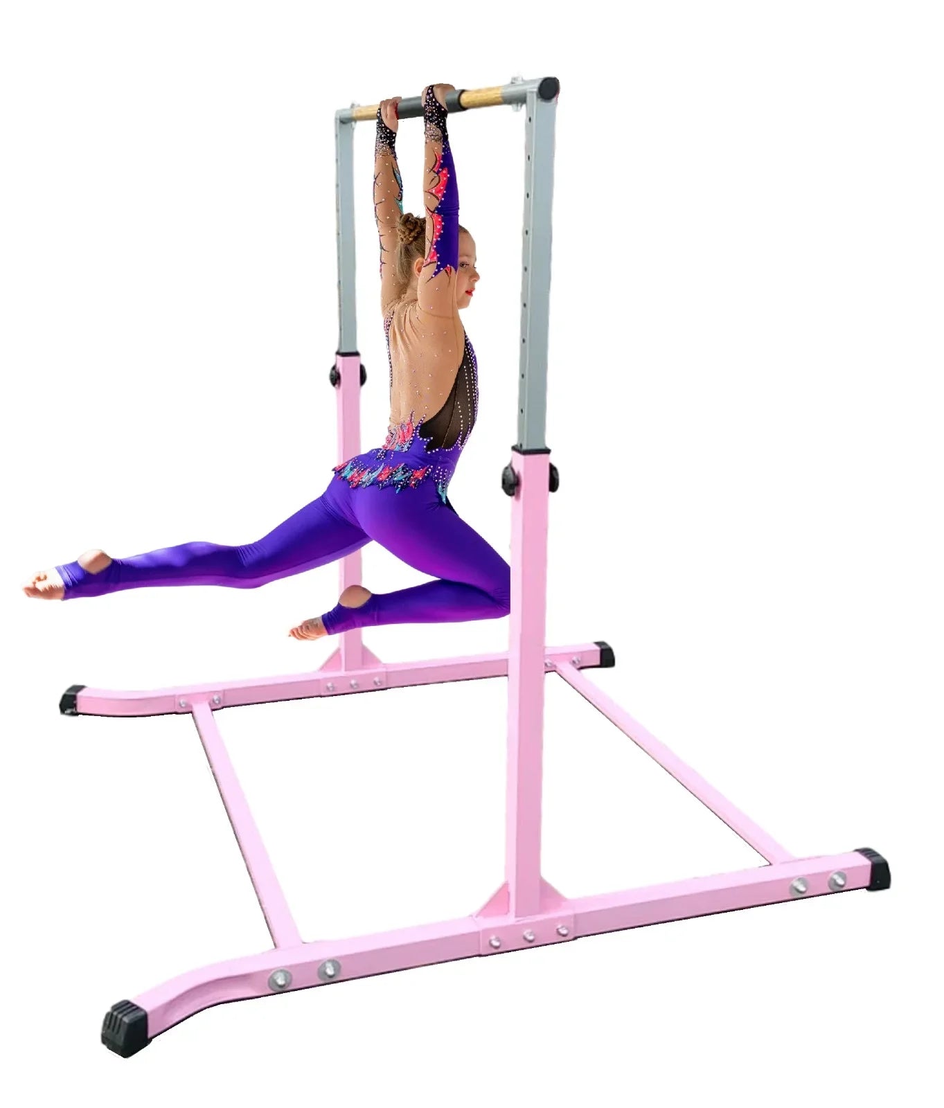 Balançoire Gymnastics Bar for Kids Expandable Kip Bar 3 FT to 5 FT Gymnastics BAR Horizontal Bar, Height Adjustable Junior Training Bar HD Strong Curved Legs Home Gym Gymnastic Training Equipment PINK