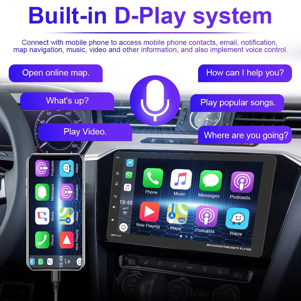 Podofo Single 1 Din 9'' Car Stereo Radio with Apple Carplay Android Auto Mirror Link HD Touch Screen Car MP5 Player Multimedia Bluetooth USB FM Audio Receiver,Backup Camera Included
