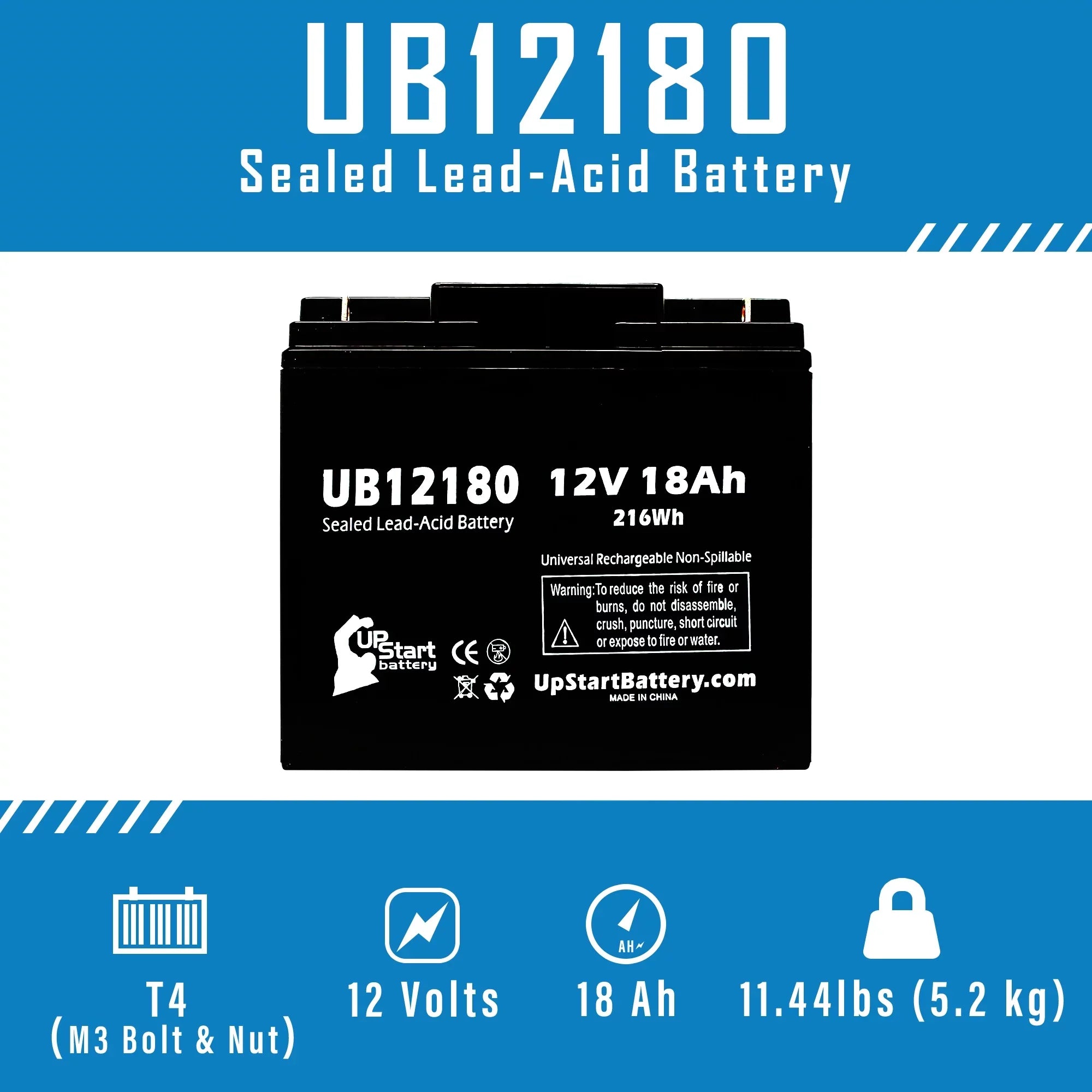 3x Pack - Matching EAGLE PICHER BATTERIES CFM12V18 Battery - Replacement UB12180 Universal Sealed Lead Acid Battery (12V, 18Ah, 18000mAh, T4 Terminal, AGM, SLA)