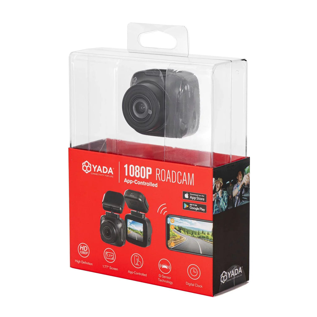 YADA 1080p Roadcam with App, 140 Degree Wide Angle Lense, 2.4" LCD Screen, G-Sensor Technology with Park and Record Mode, Loop Recording