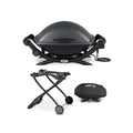 Weber Q 2400 Electric Grill (Black) with Grill Shield and Cart Bundle