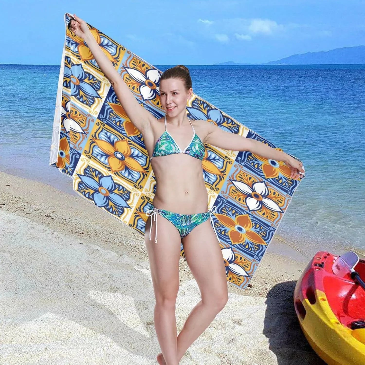Bestwell Mexican Talavera Beach Towel Oversized Towel Blanket, Thin Lightweight Microfiber Sand Free Quick Dry Towel, 30”X60” Multipurpose Pool Bath Yoga Swim Shower Towel