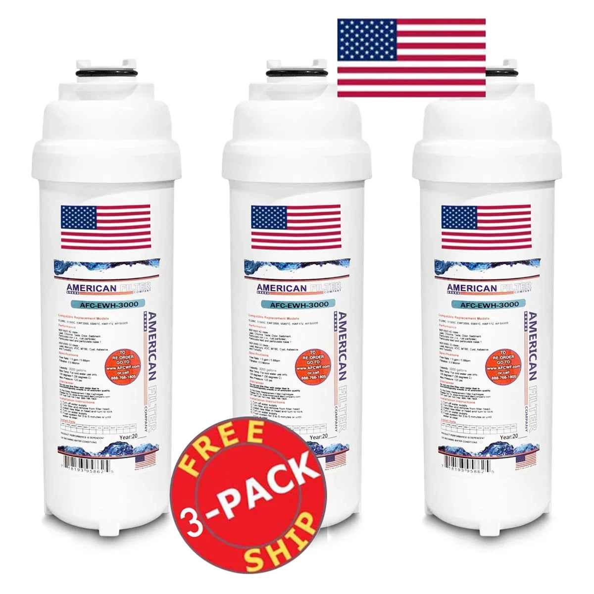 AFC Brand , Water Fountain Filter , Model # AFC-EWH-3000 , Suitable with Elkay® LZSTLDDWSVRSK - 3 Filters - Made in U.S.A.