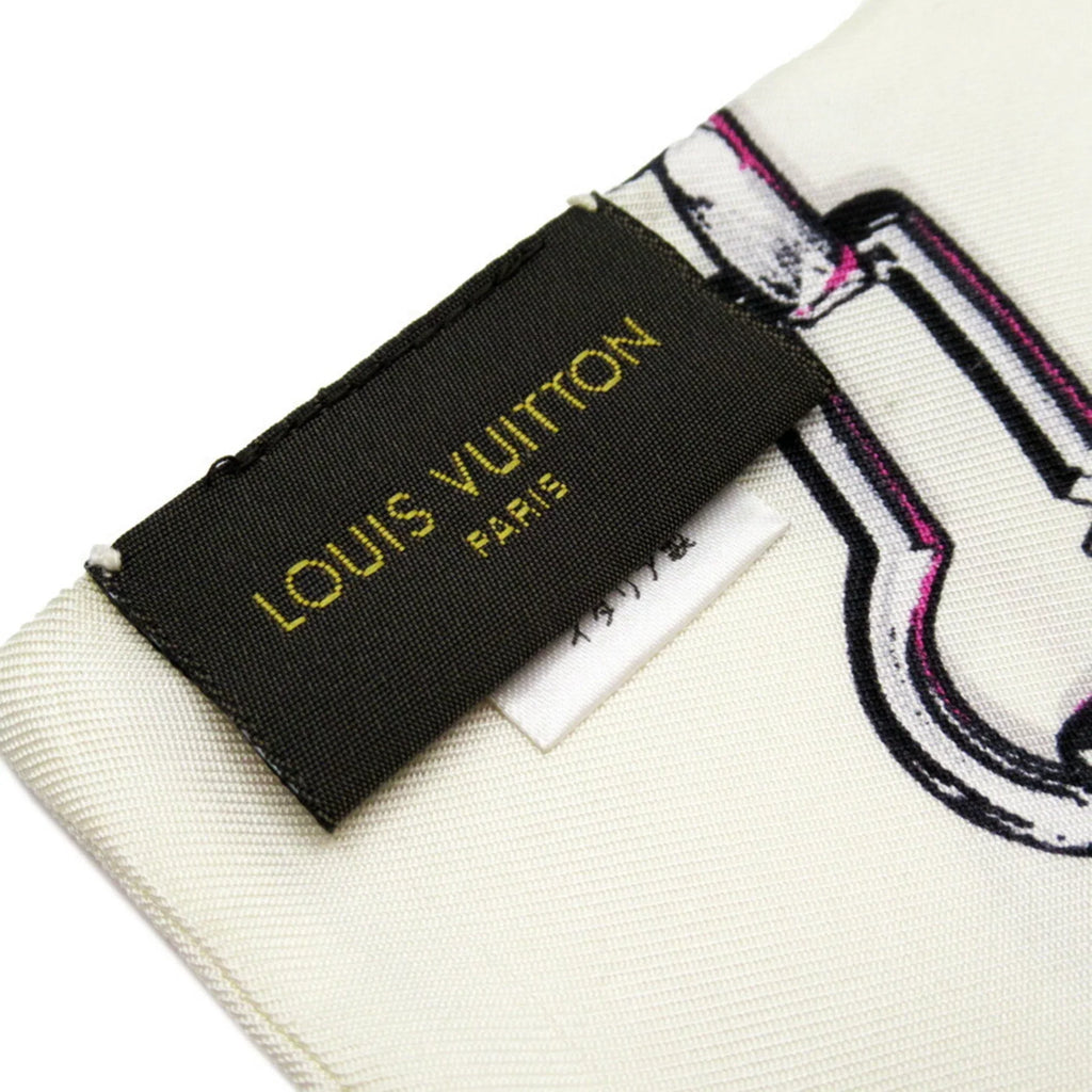 Pre-Owned Louis Vuitton Bandeau Ribbon Scarf Ivory x Blue 100% Silk MP1691 (Good)