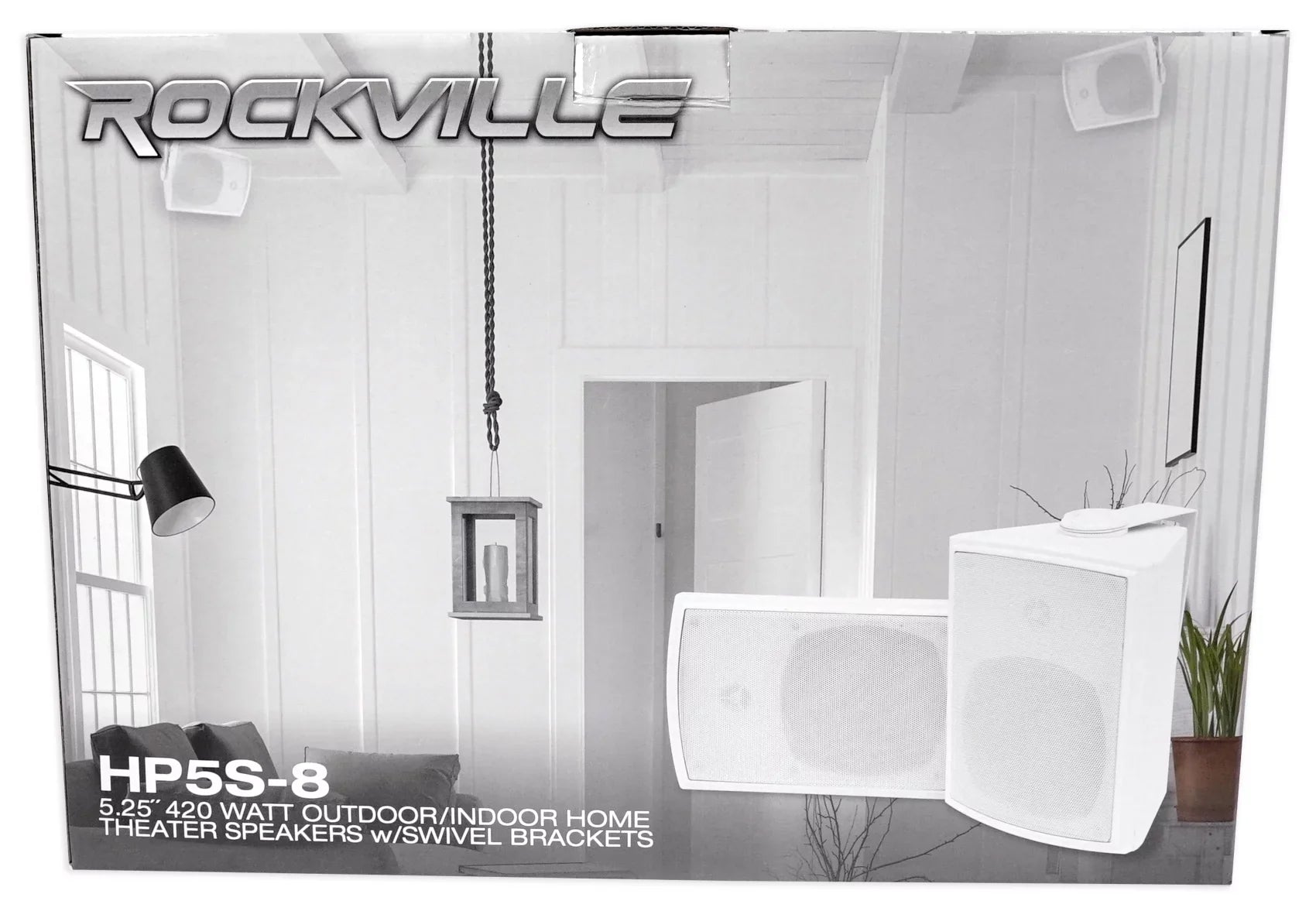 (8) Rockville HP5S-8 5.25" Outdoor/Indoor Home Theater Speakers+Swivel Brackets