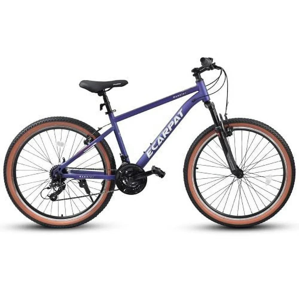 Mountain Bike 26 Inch Wheel, 21-Speed U-Brakes Twist Shifter, Carbon Steel Frame Youth Teenagers Mens Womens Trail Commuter City Snow Beach Mountain Bicycles(Blue-Purple)