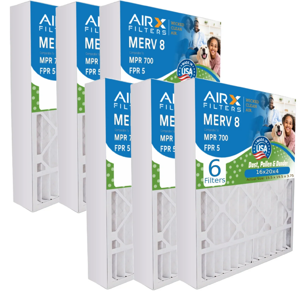 16x20x4 Air Filter MERV 8 Comparable to MPR 700 & FPR 5 Matching with White Rodgers FR1000M-108 Premium USA Made 16x20x4 Furnace Filter 6 Pack by AIRX FILTERS WICKED CLEAN AIR.