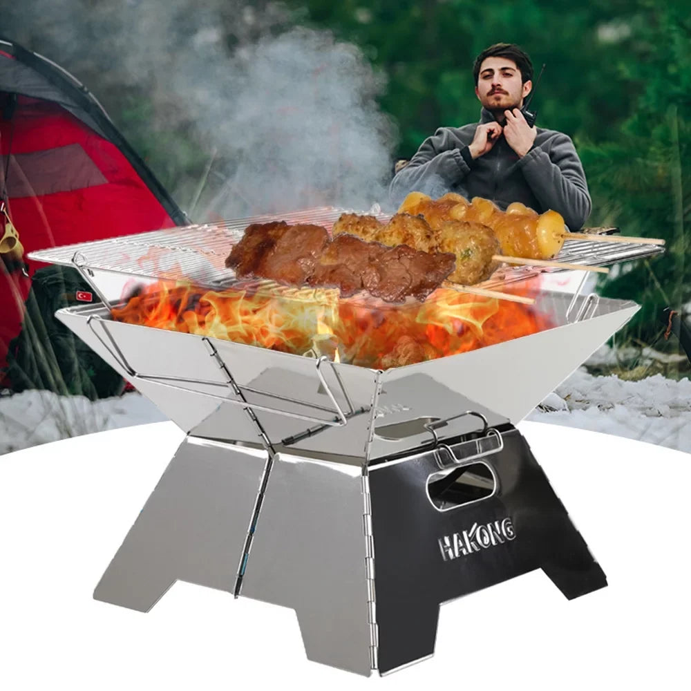 HAKONG Stainless Steel Portable BBQ Grill Foldable Design Perfect for Traveling and Picnic Barbecue