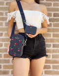 Kate Spade Denim Rosie Embroidered Cherries NS Phone Crossbody + Zip Pouch Coin