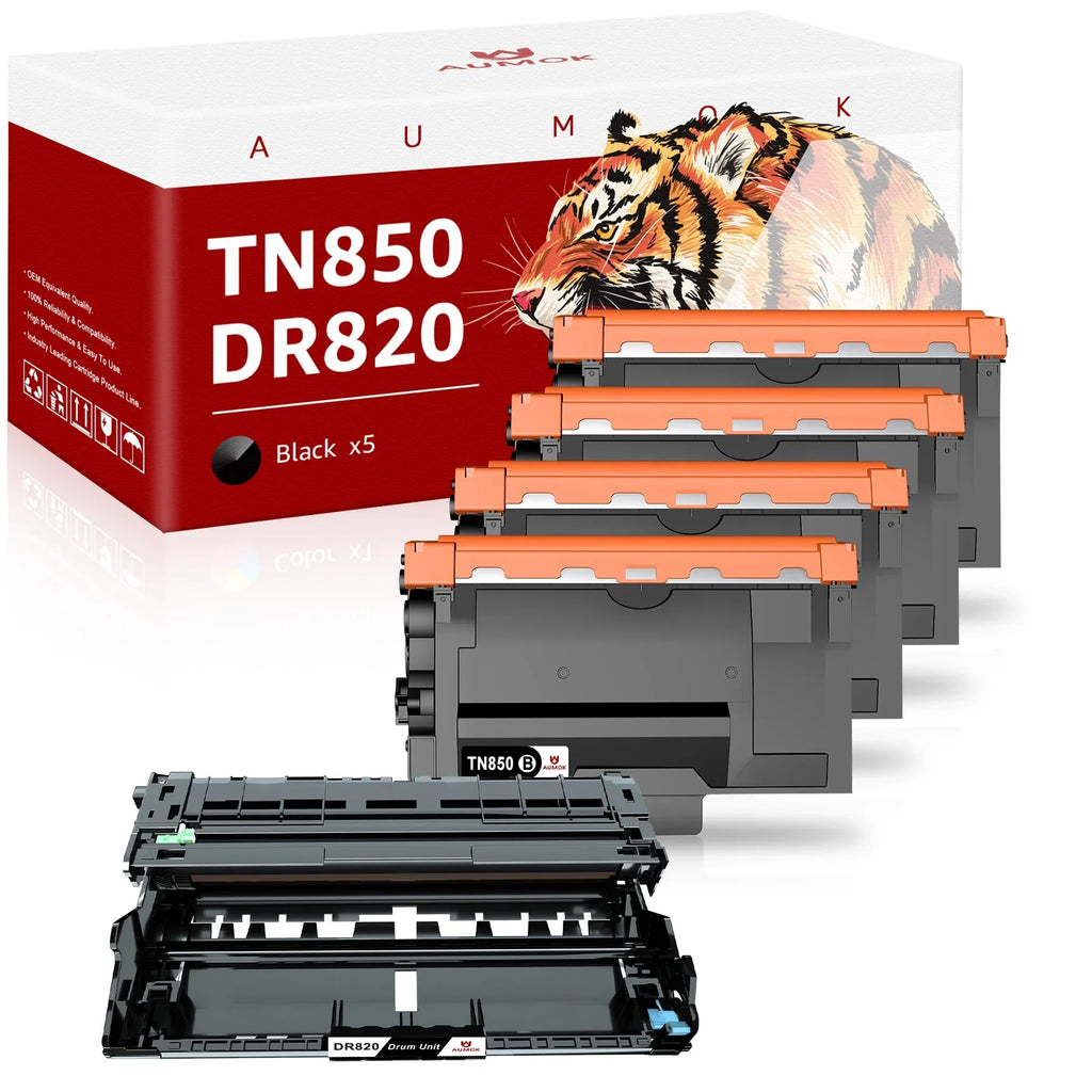 [4x Toner + 1x Fitting Toner&Drum Cartridge Replacement TN-850 DR-820 | Use with MFC-L5900DW HL-L6200DW HL-L6200DWT MFC-L5900DW MFC-L5800DW DCP-L5500DN Printers, black