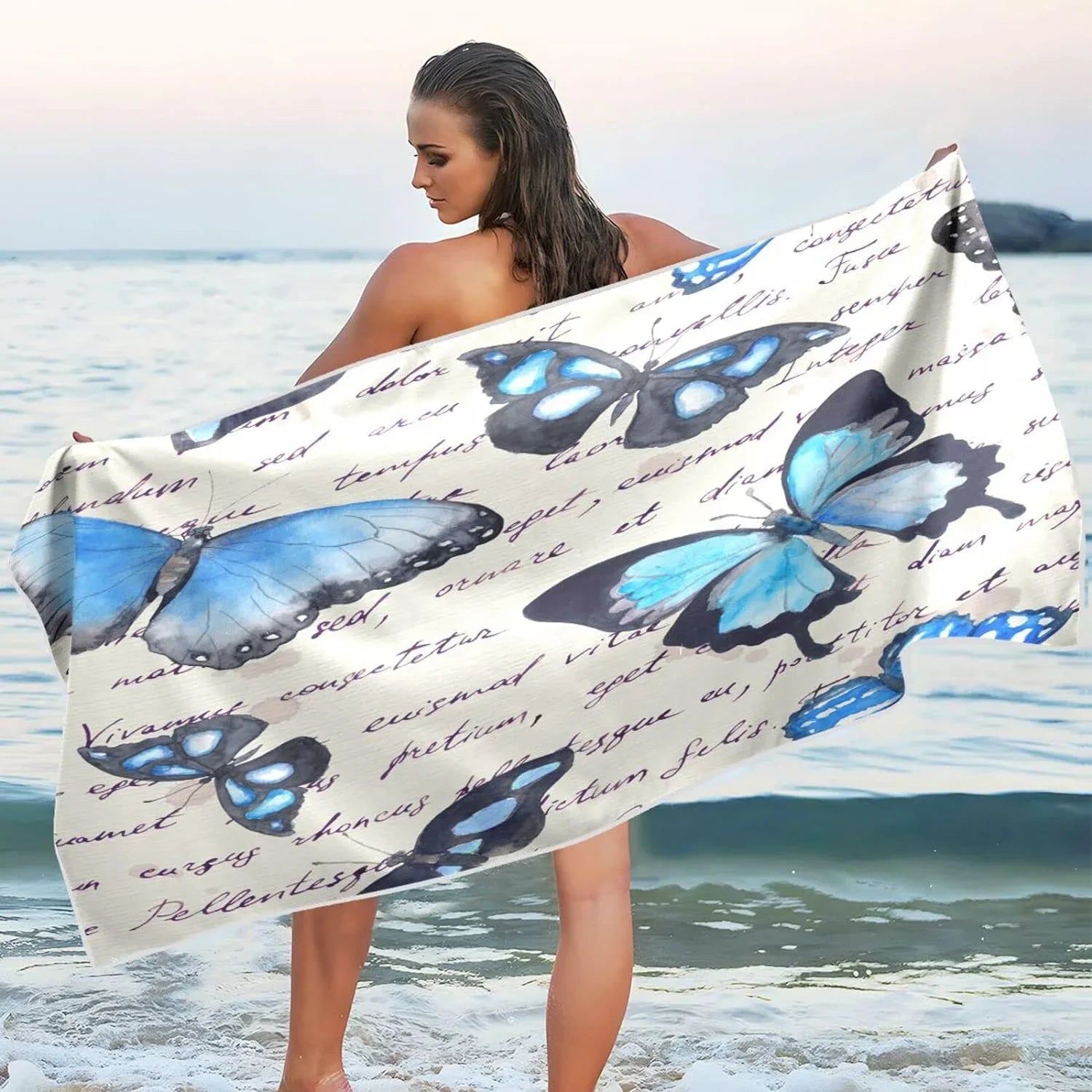 Bestwell Butterflies Beach Towel - Super Absorbent Oversized Travel Towels - Lightweight Compact Quick Dry Towel for Swimming Camping Holiday （207）