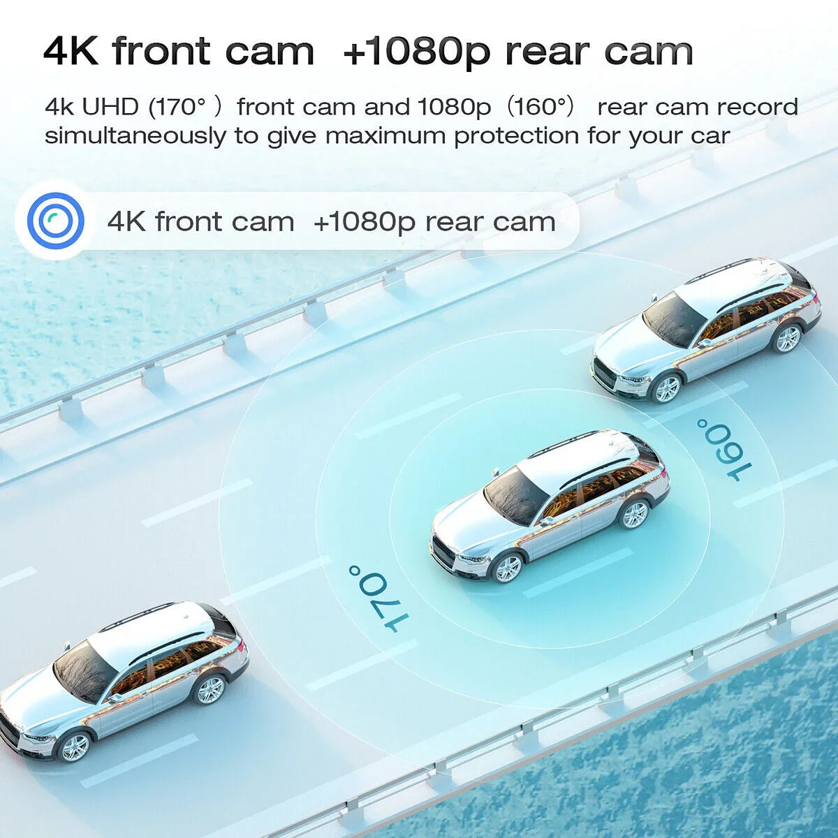 4K 12" Car Dual Dash Cam, Dual Camera Front and Rear Backup Camera Waterproof Super Night Vision, Parking Monitoring, Reversing Assistance