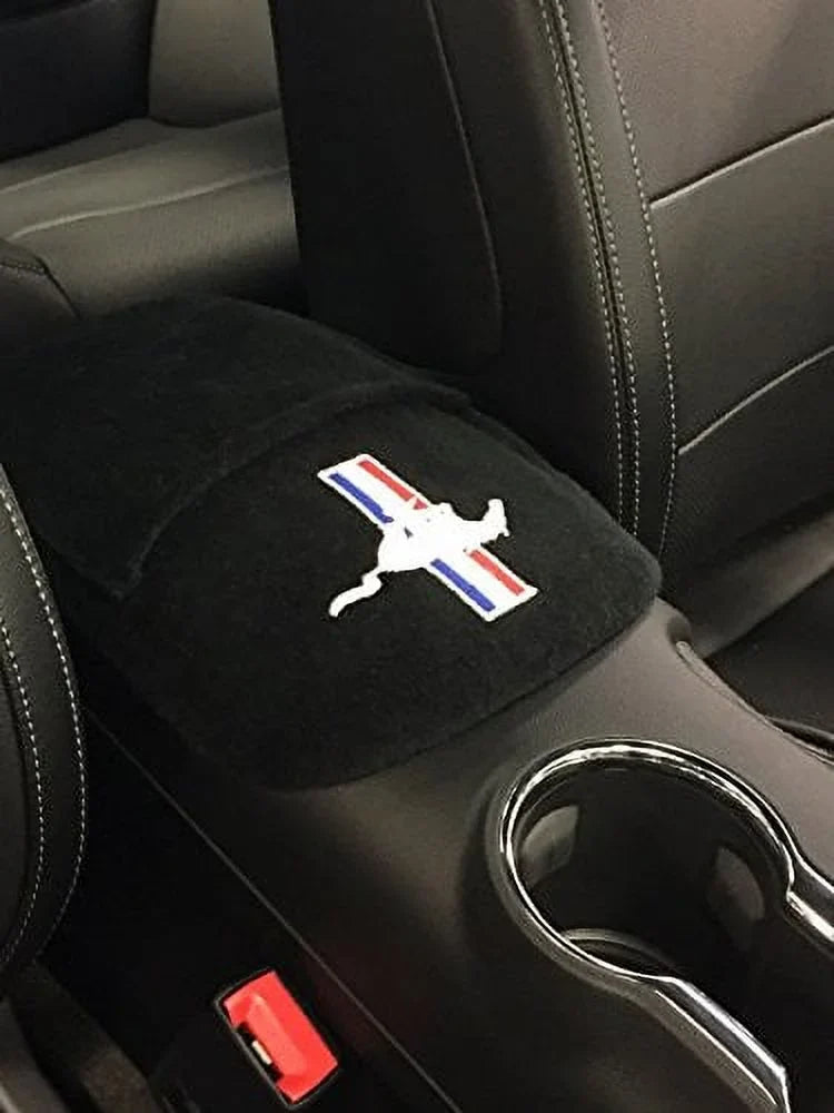 Seat Armour KAMUS15-16 Custom Fit Console Coating with Embroidered Logo for Select Mustang Tribar Models with Jump Seat - Cotton (Black) (Officially Licensed, Third Seats and Bench Seats)