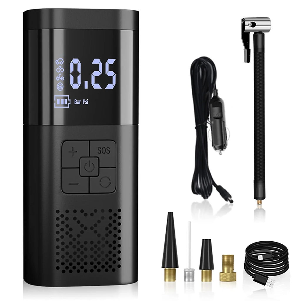 Apexeon Electric Air Pump with Digital LCD Display - Tyre Pump for Motorcycle Car Balls and Inflatable Cushions