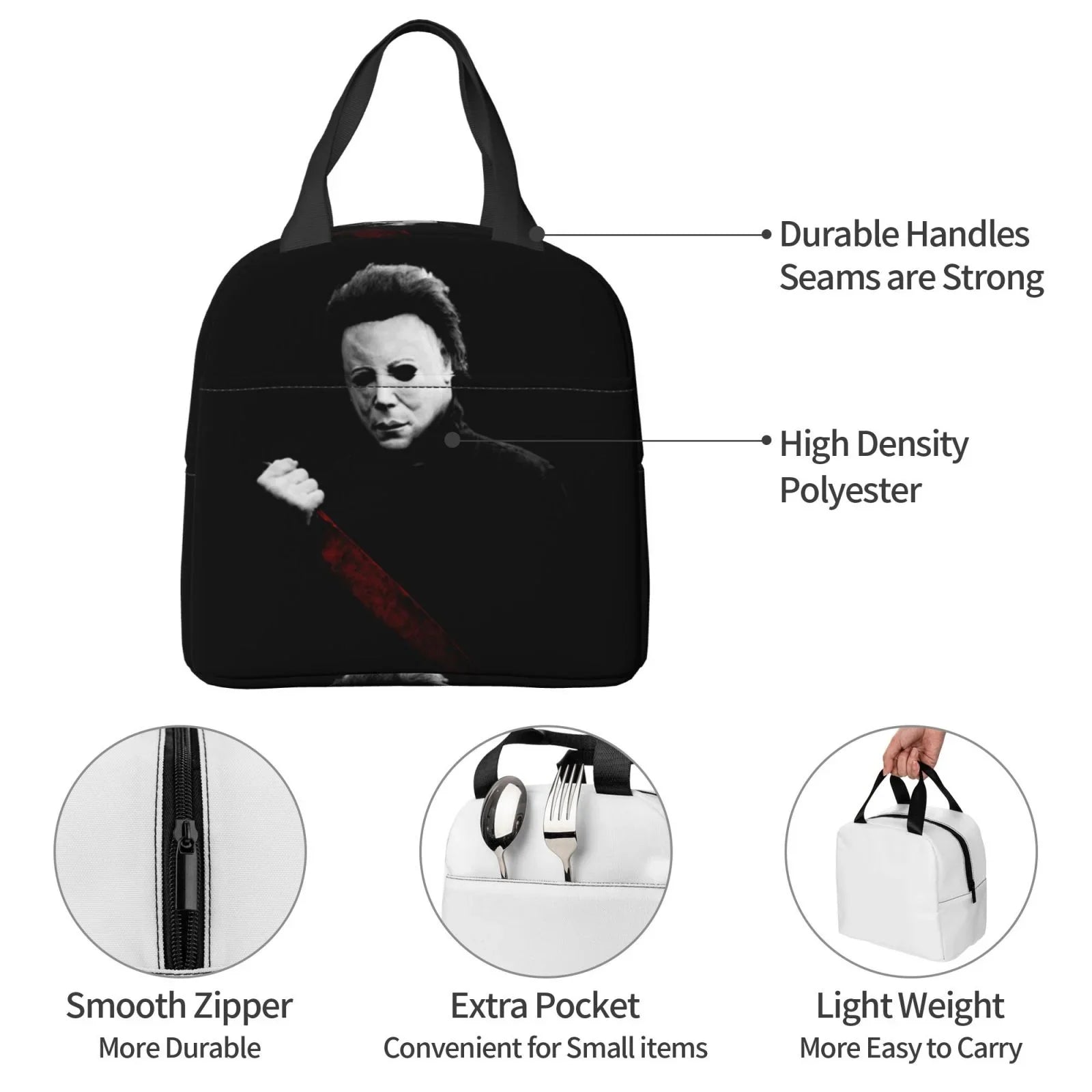 Michael Myers Blood Portable Lunch Bag For Adult And Kids Reusable Lunch Box Insulated Thermal Cooler Bento Bag For School Picnic Office