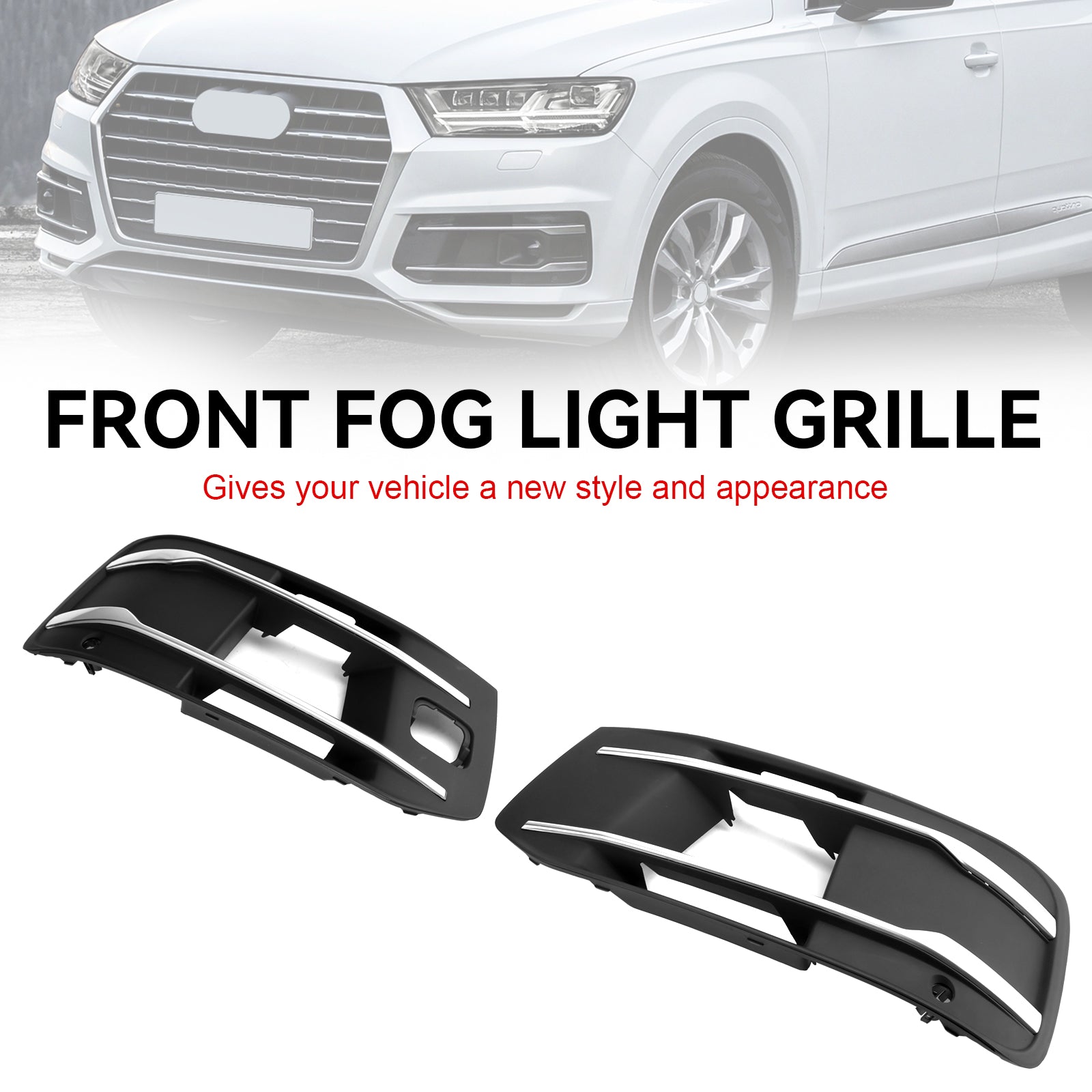 Front Bumper Protection Fog Light Grille Bezel Insert Grill Fit for Audi Q7 2016-2019