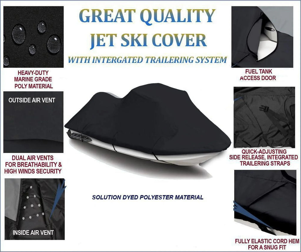 BLACK 600 DENIER JetSki Shield Suitable for Tigershark Montego 1994 1995 1996 1997 Jet Ski PWC Wrap 2 Seater 111"