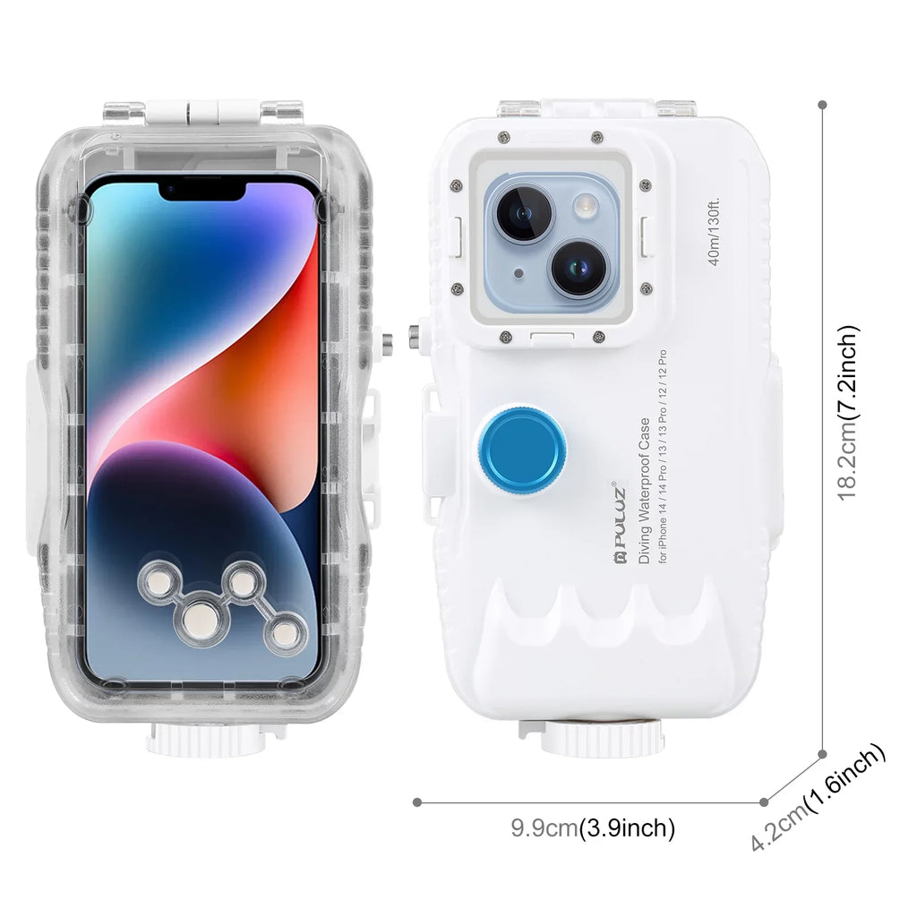 PULUZ 40M131ft Waterproof Phone Case Diving Case Smartphone Underwater Housing Protective Case with Red Filter Neck Strap Cleaning Cloth Replacement for 14/ 14 Pro/ 13/ 13 Pro/ 12/ 12 P