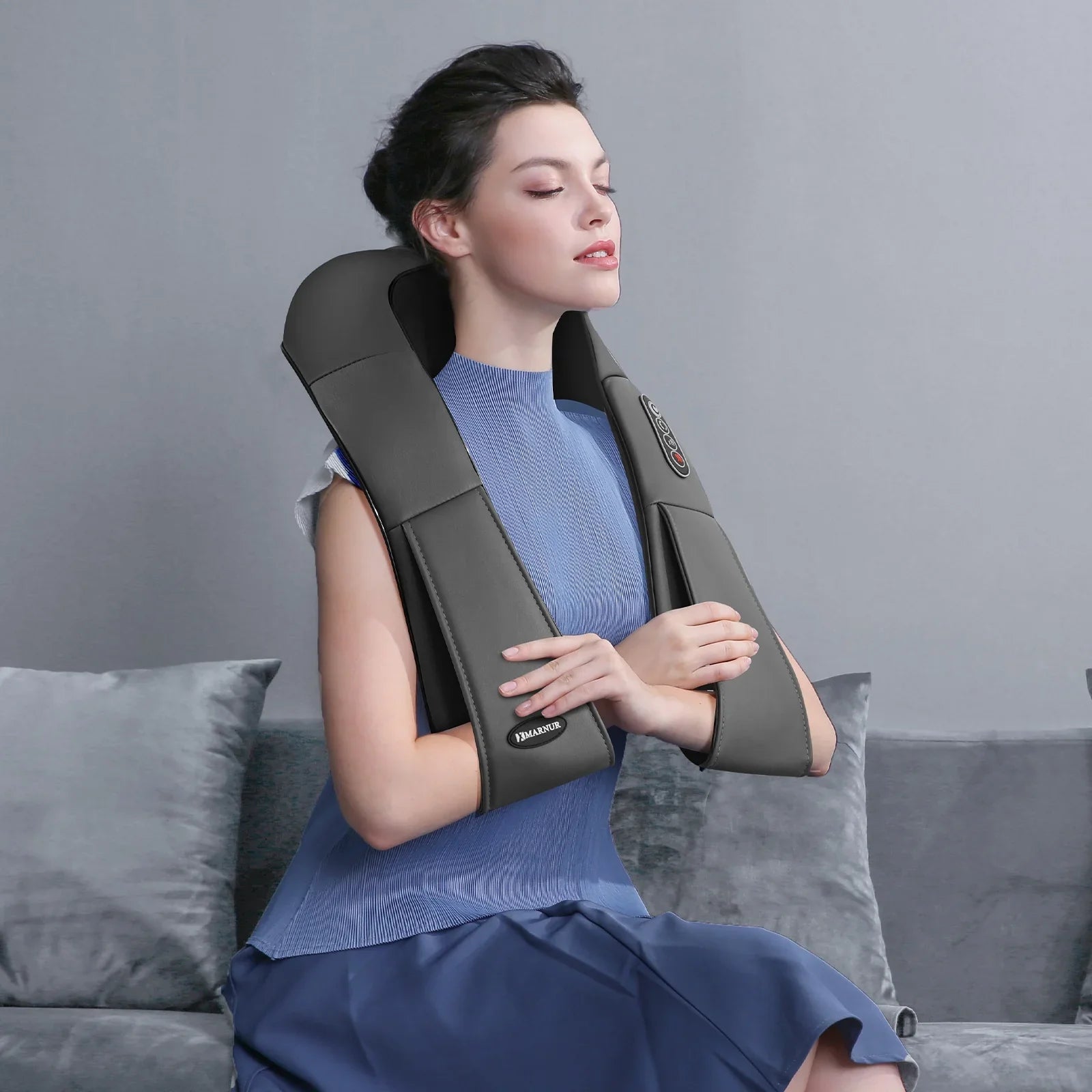 MARNUR Neck and Shoulder Massager, Deep Kneading Massager with Heat for Full-body, Gray