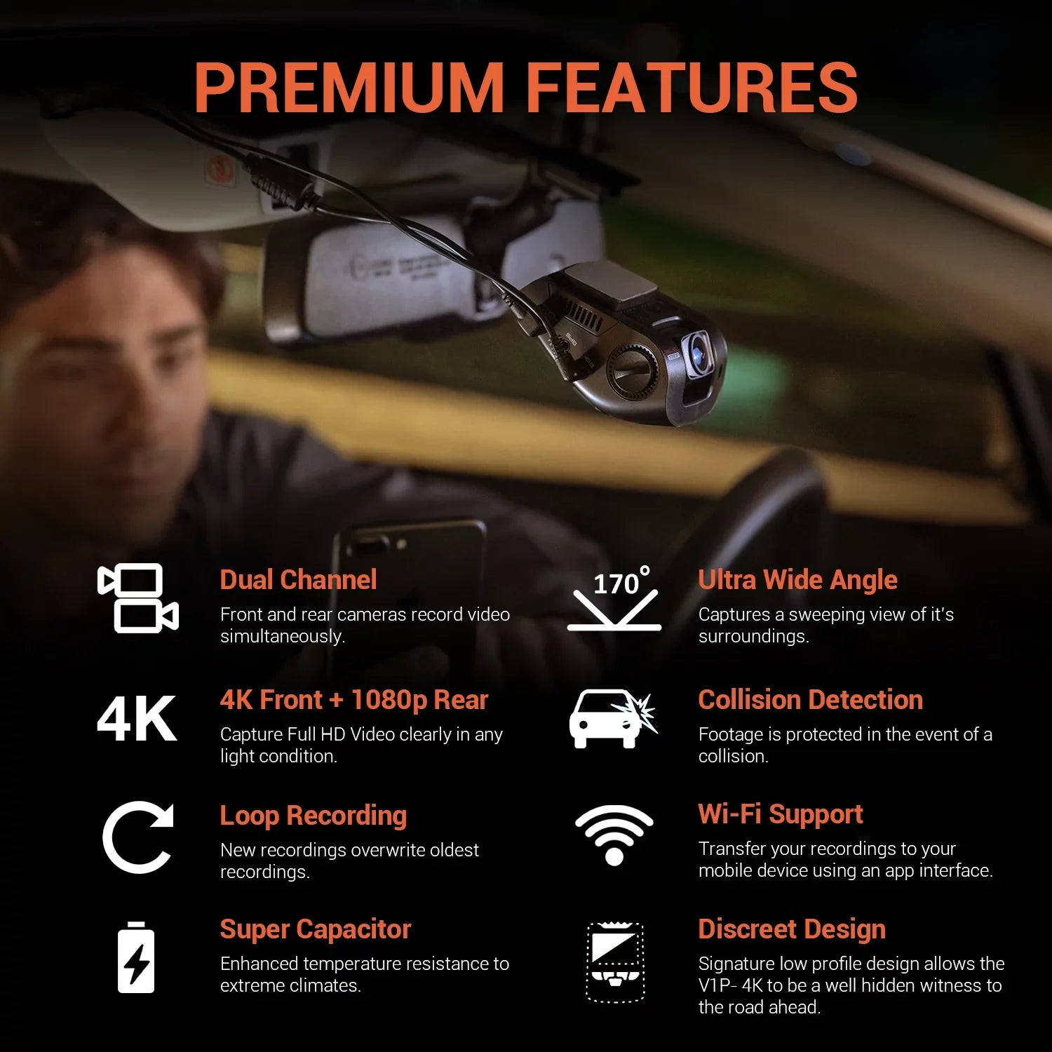 Rexing V1P 4K UHD Front and Rear Dash Cam with Wi-Fi