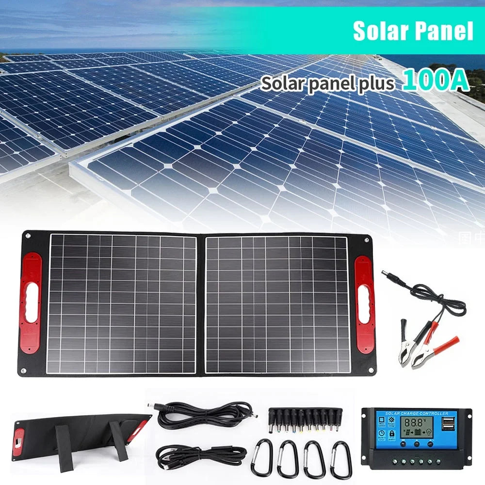 200 Watts Folding Solar Panel Kit, Solar Generator Charger with Digital Adapter for Caravan Vessel Battery