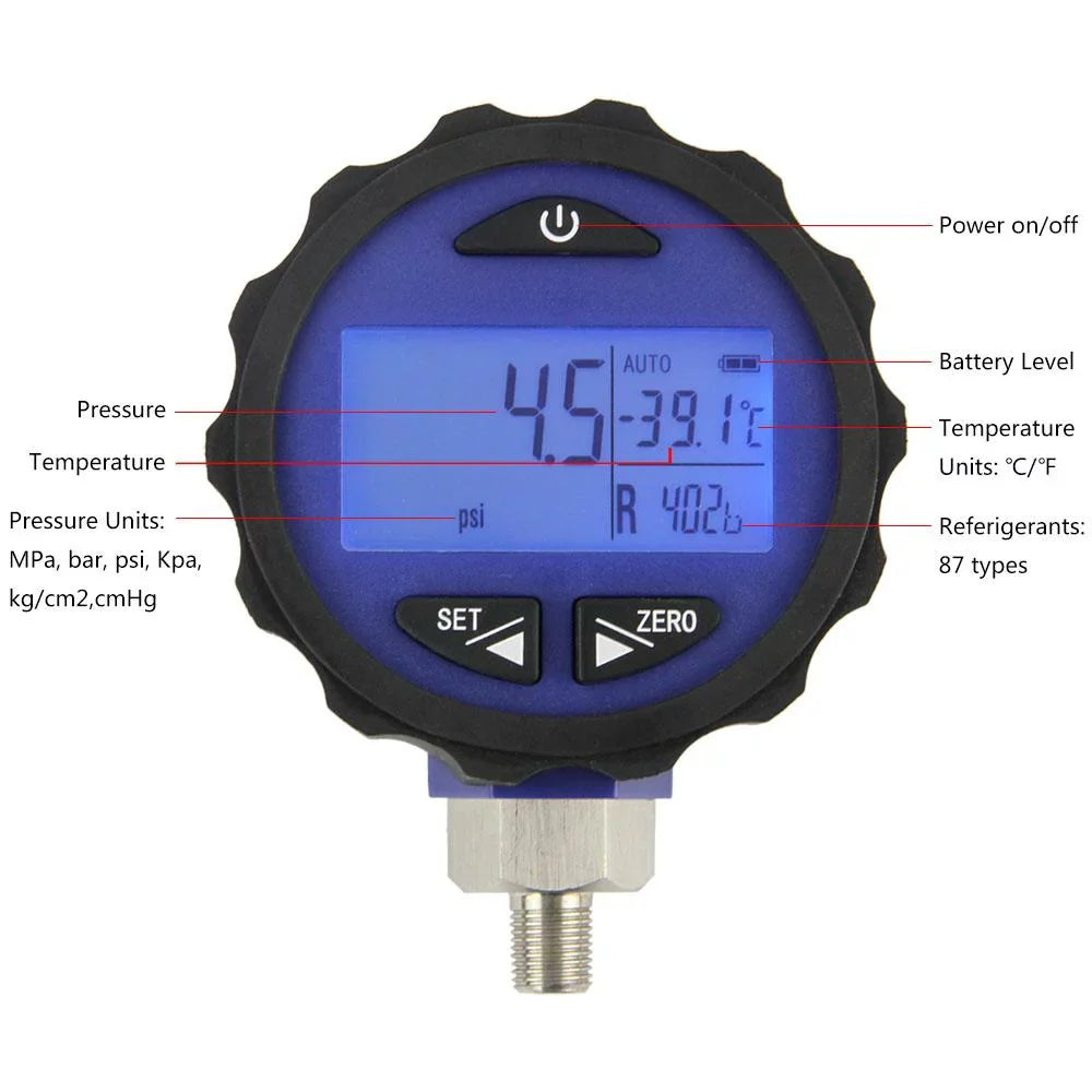 Elitech PG-30Pro Blue Digital AC Pressure Gauge -14.5~500 PSI