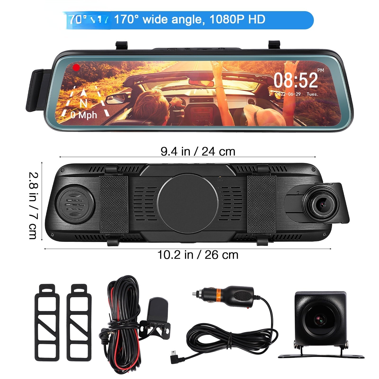 Cheefull 10' Mirror Camera Front and Rear 1080P Backup Camera ' Mirror Dash Cam Rear ViewFHD Full Touch Screen w Loop Recording, G-Sensor, Parking Monitor 170° Wide Angle