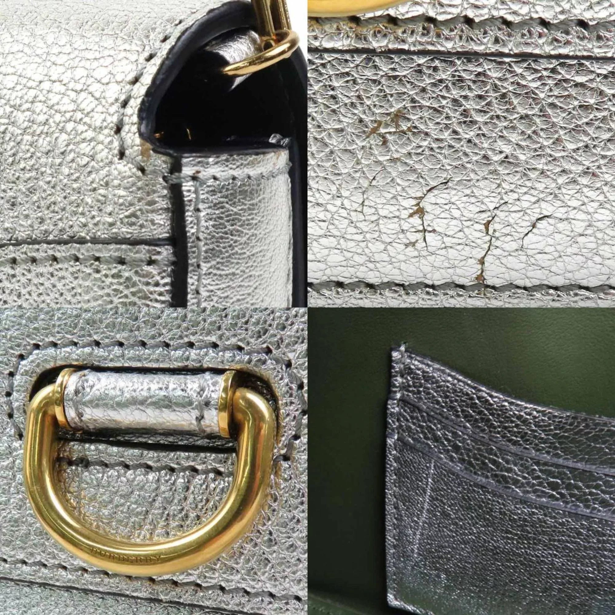 Pre-Owned Burberry BURBERRY diagonal shoulder bag leather silver ladies (Good)