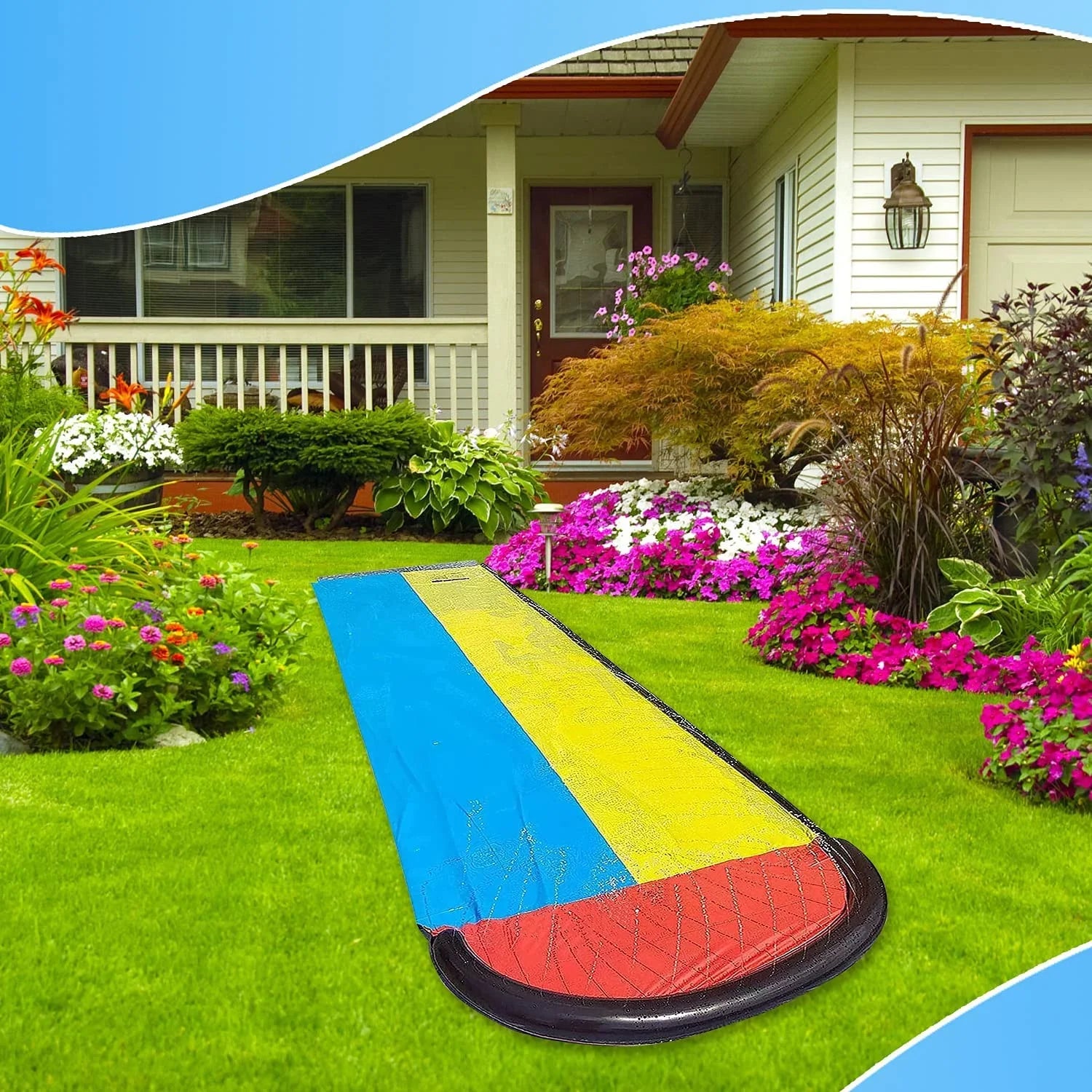 Harvio 15.5ft Fun Slip Games for Backyard Garden Lawn Toys, Inflatable Water Slides for Kids