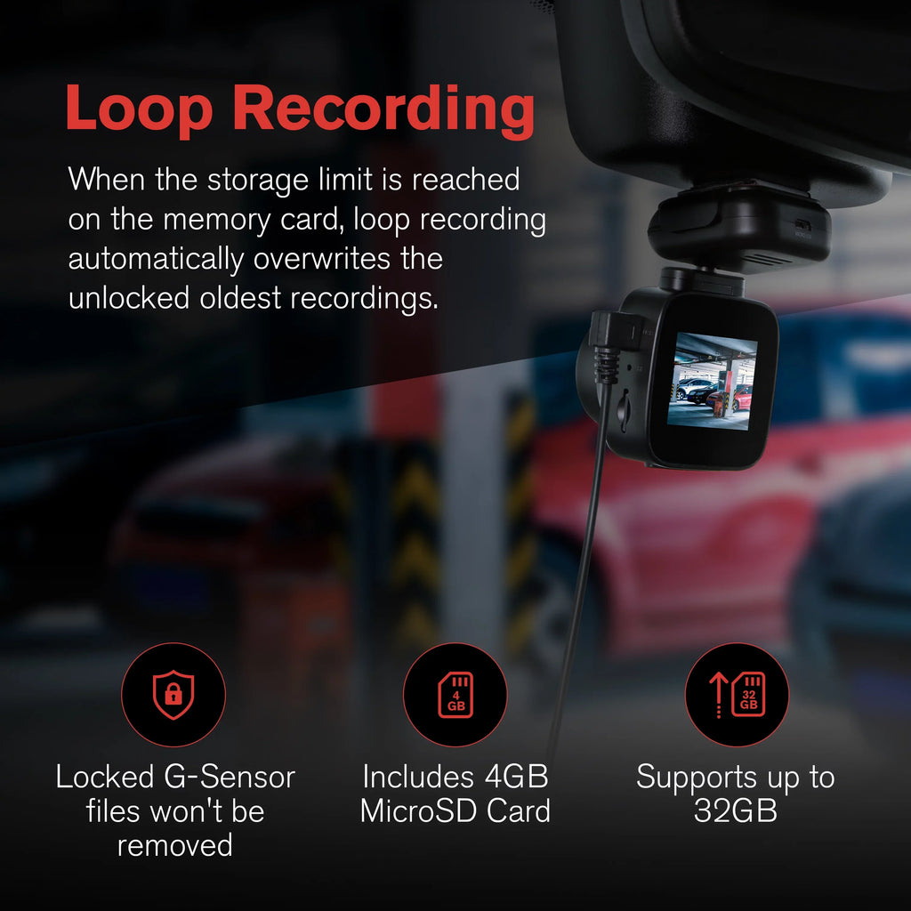 YADA 1080p Roadcam with App, 140 Degree Wide Angle Lense, 2.4" LCD Screen, G-Sensor Technology with Park and Record Mode, Loop Recording