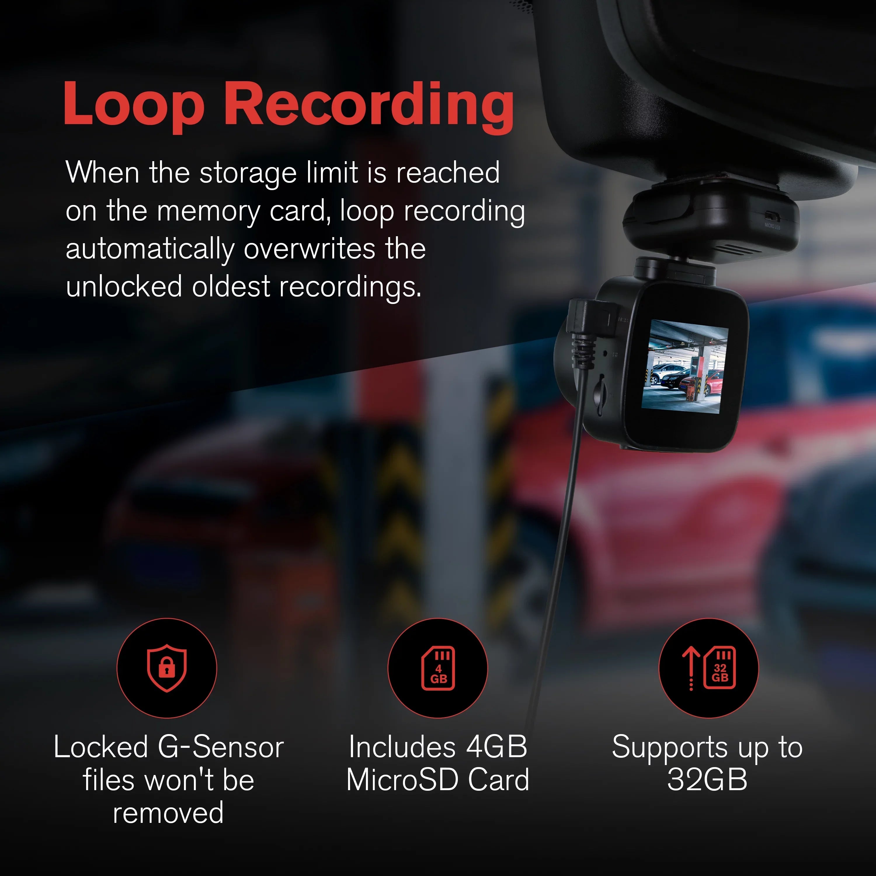 YADA 1080p Roadcam with App, 140 Degree Wide Angle Lense, 2.4" LCD Screen, G-Sensor Technology with Park and Record Mode, Loop Recording