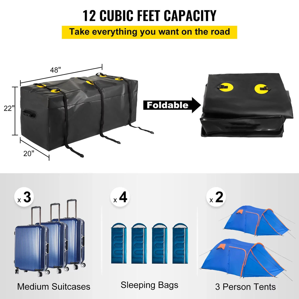 BENTISM Hitch Cargo Carrier Bag, Waterproof 840D PVC, 48"x20"x22" (12 Cubic Feet), Heavy Duty Cargo Bag for Hitch Carrier with Reinforced Straps, Fits Car Truck SUV Vans Hitch Basket