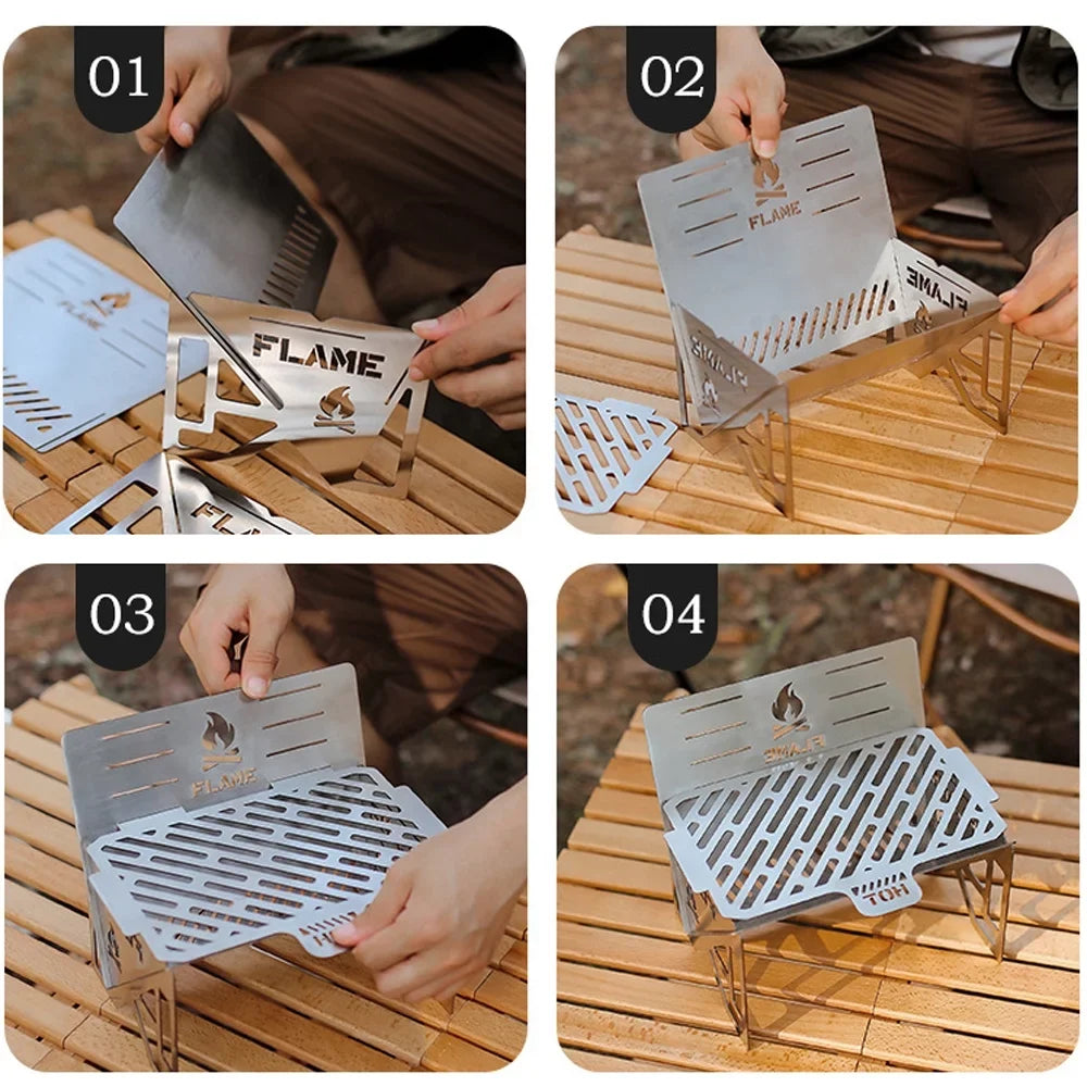 Anself Outdoor Camping Detachable Stoves Portable Stainless Steel Furnace Multifunctional Picnic BBQ Cooking Accessory Firewood Furnace