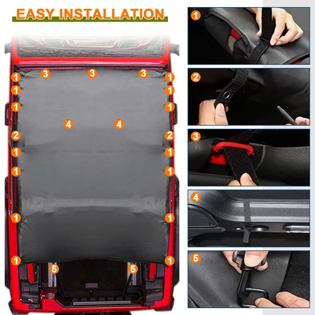 Soft Top Bikini Top Protection for Jeep Wrangler JK 2007-2017 2-Door Extended PU Leather Anti-UV Top Roof Black