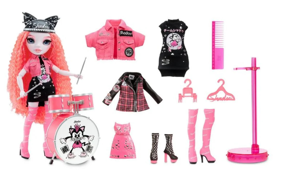 Rainbow Vision Shadow High Neon Shadow-Mara Pinkett (Neon Pink) Fashion Doll. 2 Designer Outfits Mix & Match Rock Band Accessories Playset, Excellent Gift for Kids 6-12 Years Old & Collectors
