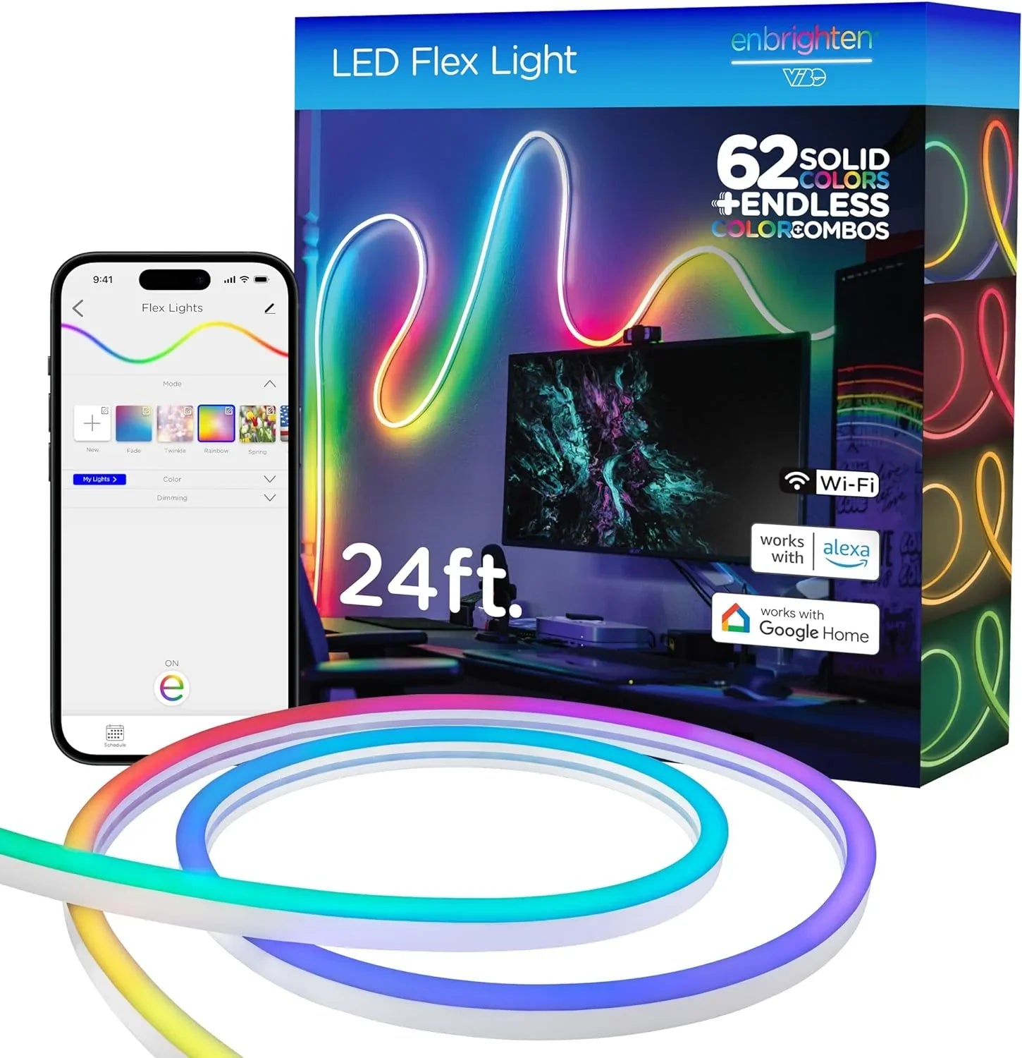 CXIAN Premium Smart Color Changing LED Strip Lights, 24ft, Indoor/Outdoor Flexible Light Strip, Fully Customizable Color, Dimmable, Built in Timer, Under Cabinet Lighting, 58088