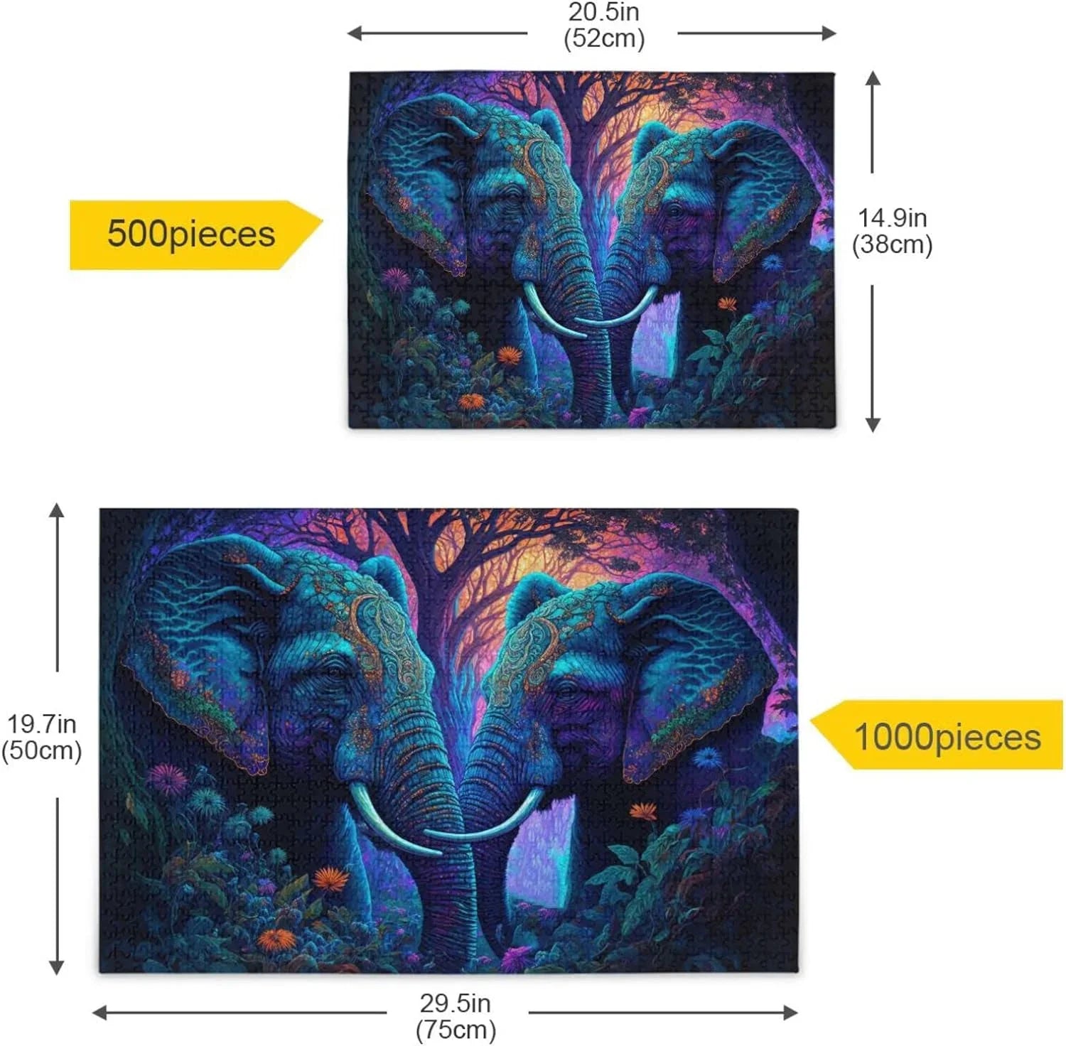 Jigsaw Puzzle (Psychedelic Elephant), Paper Wood Composite Material Zigsaw with Storage Bag and Reference Picture Easy to Solve, 1000 Pieces