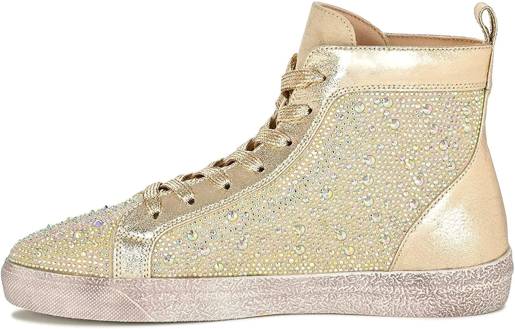 Ninety Union Foxy High Top Athletic Fashion Sneaker with Rhinestones 9 Gold