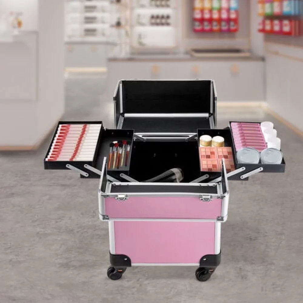 Rolling Extendable Makeup Case Cosmetic Train Box Trolley Large Storage Space