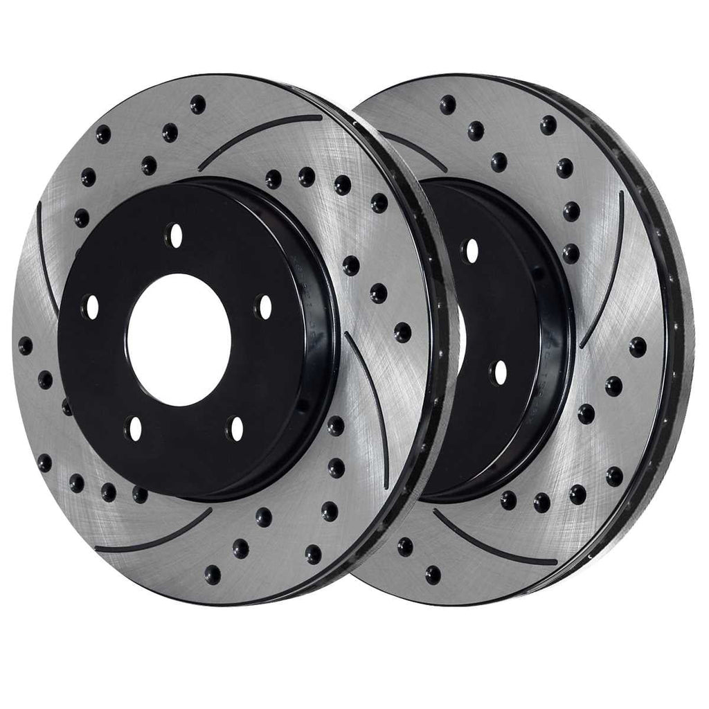 AutoShack Front Drilled Slotted Brake Rotors Black and Ceramic Pads Kit Driver and Passenger Side Replacement for 2002-2004 2005 Dodge Ram 1500 2004-2006 Durango 3.7L 4.7L 5.7L 5.9L V6 V8 4WD RWD