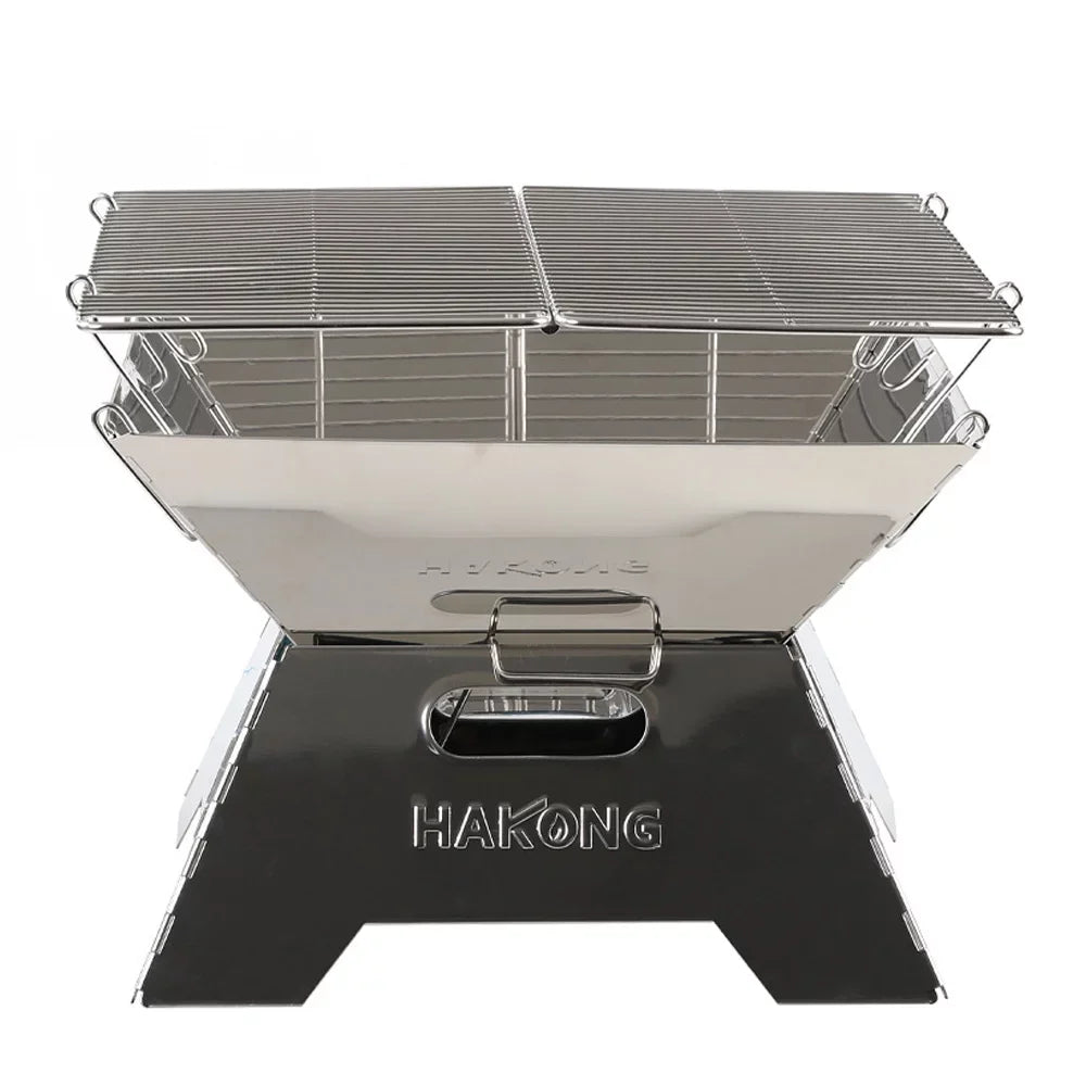 HAKONG Stainless Steel Portable BBQ Grill Foldable Design Perfect for Traveling and Picnic Barbecue