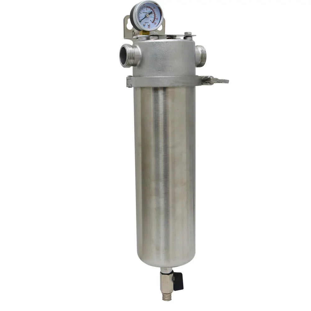 TECHTONGDA Front Water Filter Housing 10 inch Filter 1 inch NPT for Whole House Water Purification 304 Stainless Steel 8000L/h