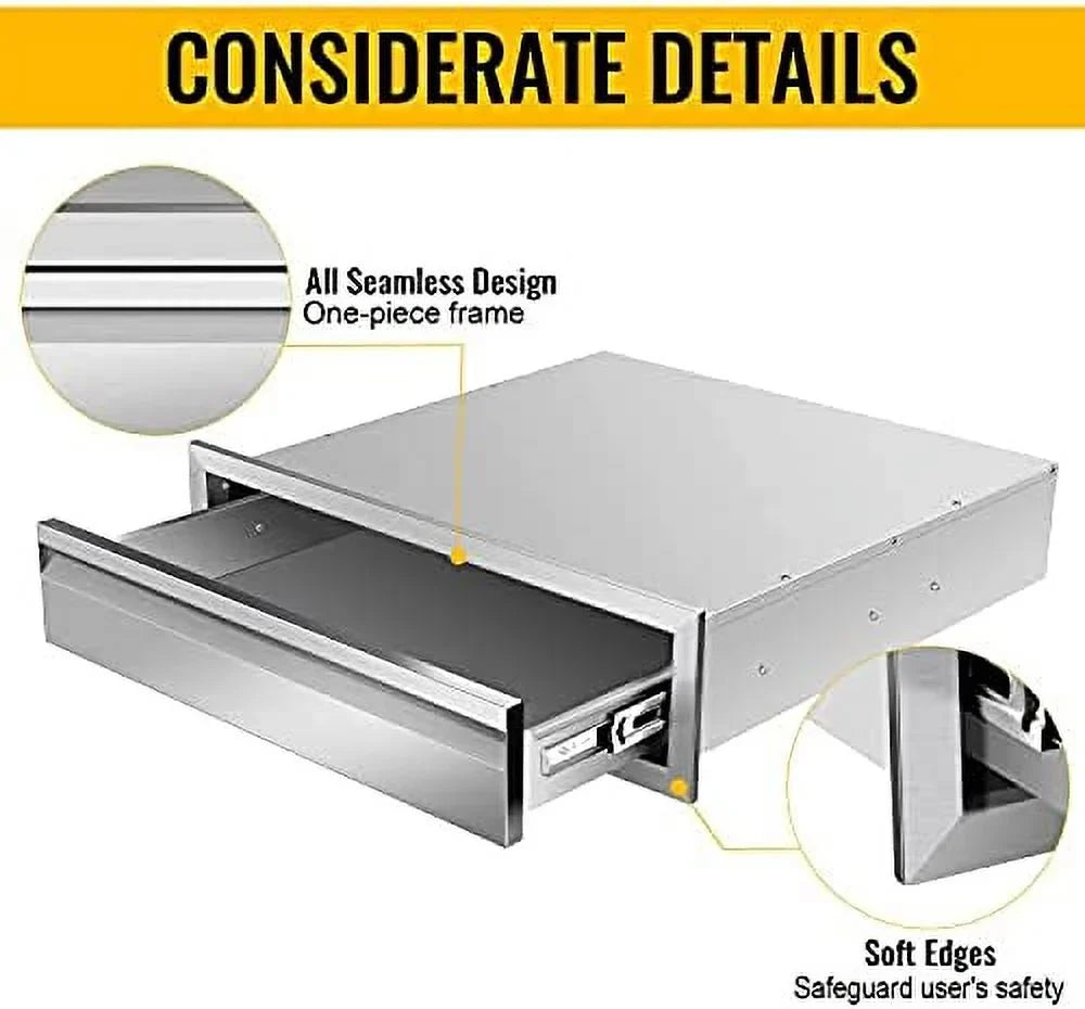 Outdoor Kitchen Drawers, Flush Mount Triple Access BBQ Drawers Stainless Steel With Handle, BBQ Island Drawers For Outdoor Kitchens Or Patio Grill Station,24W X 6.5H X 23D Inch