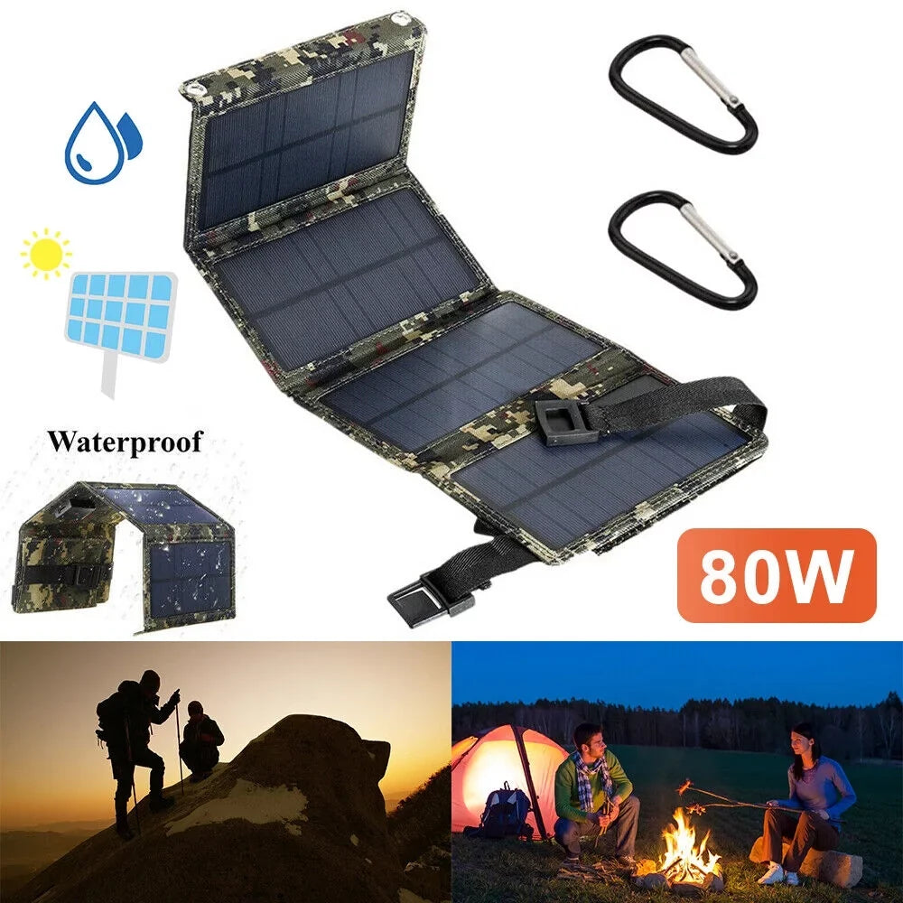 Foldable Outdoor 80W USB Solar Panel Portable Phone Charger Camping Hiking Rechargeable Battery High Standard