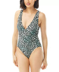 Carmen Marc Valvo BLACK V-Neck Surplice One-Piece Swimsuit, US 12