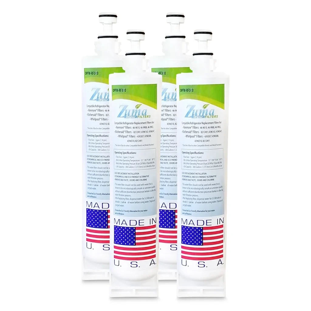 ZUMA Brand , Water and Ice Filter , Model # OPFW-RF300 , Matching with Whirlpool® 4396508 - 4 Pack - Made in U.S.A.