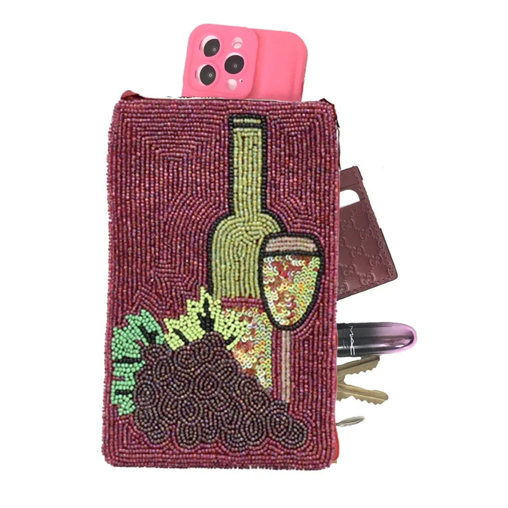 Red Wine Lovers Club Bag Beaded Phone Crossbody, Merlot